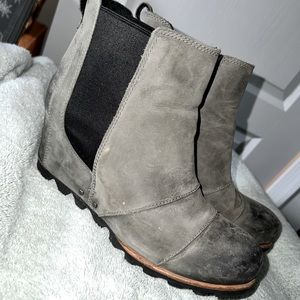 Sorel Gray Suede Wedge Chelsea Heeled Boots